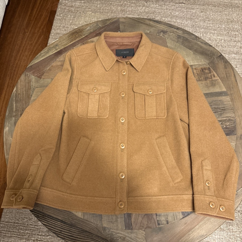 J CREW Shirt-jacket Coat in Stretch Wool Blend Tan Camel